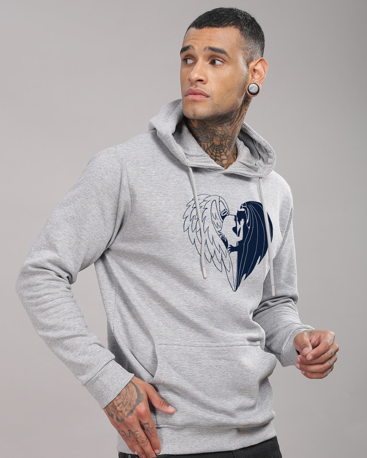 Men Grey Printed Hoodie