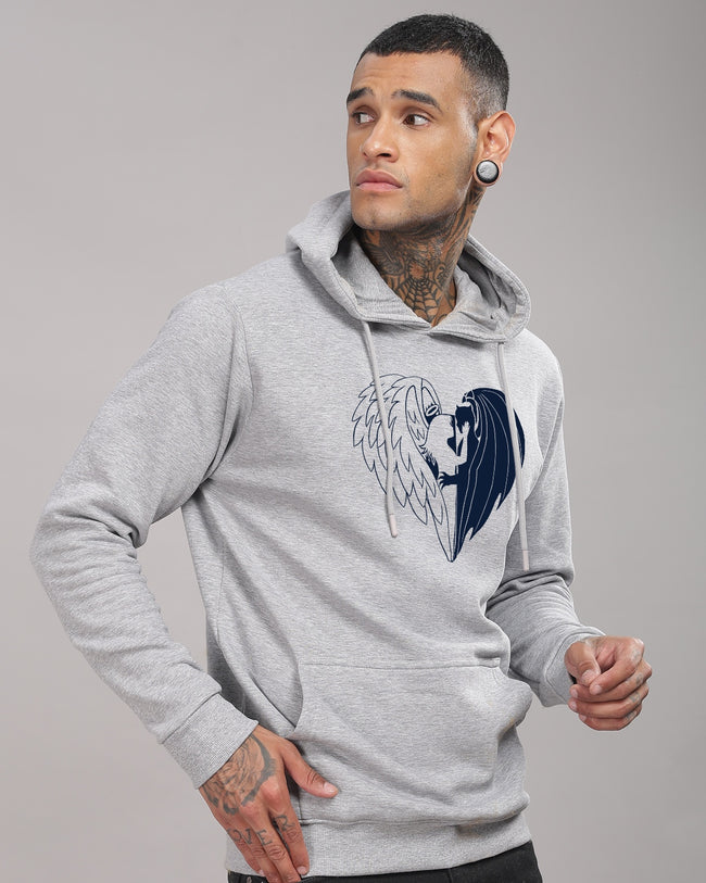 Men Grey Printed Hoodie
