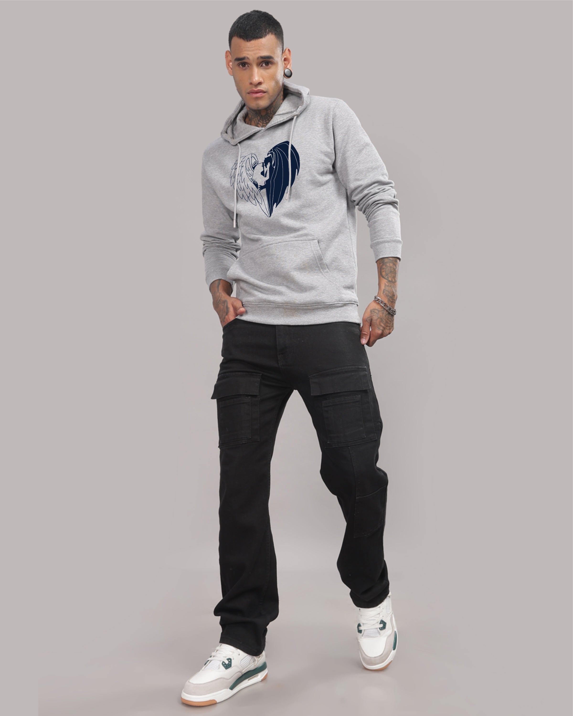 Men Grey Printed Hoodie