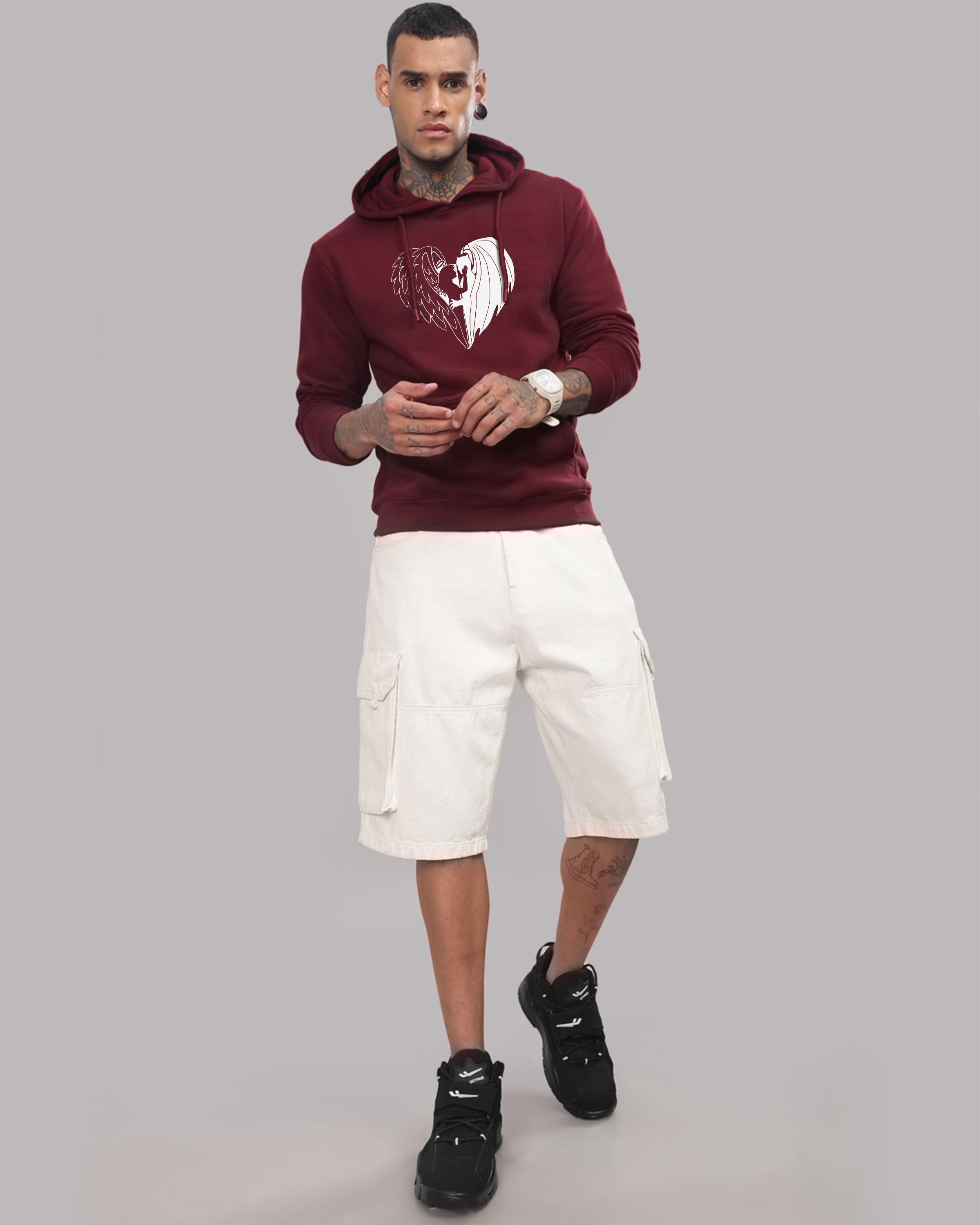 Men Maroon Printed Hoodie