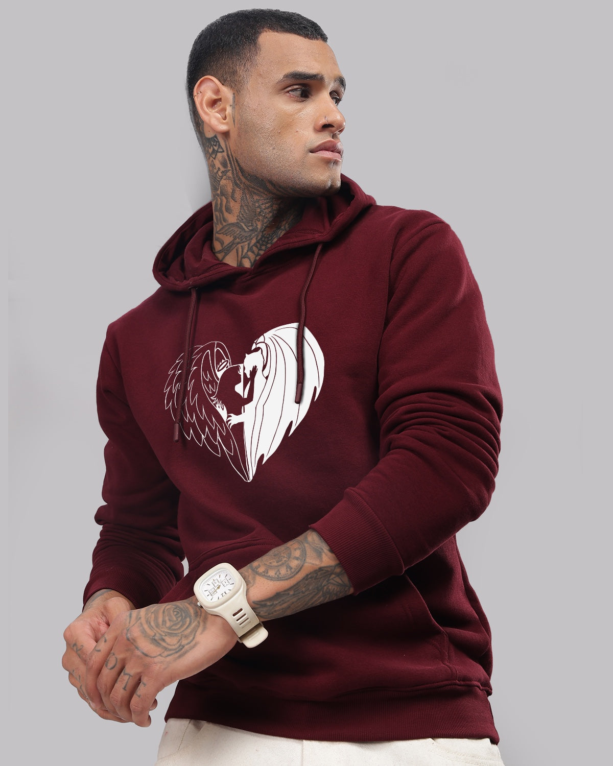 Men Maroon Printed Hoodie