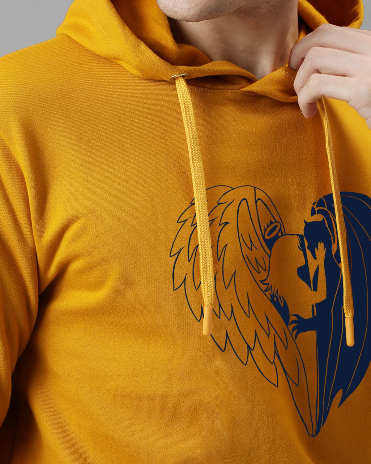 Men Mustard Printed Hoodie