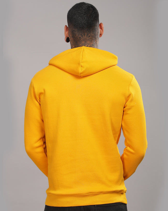 Men Mustard Printed Hoodie