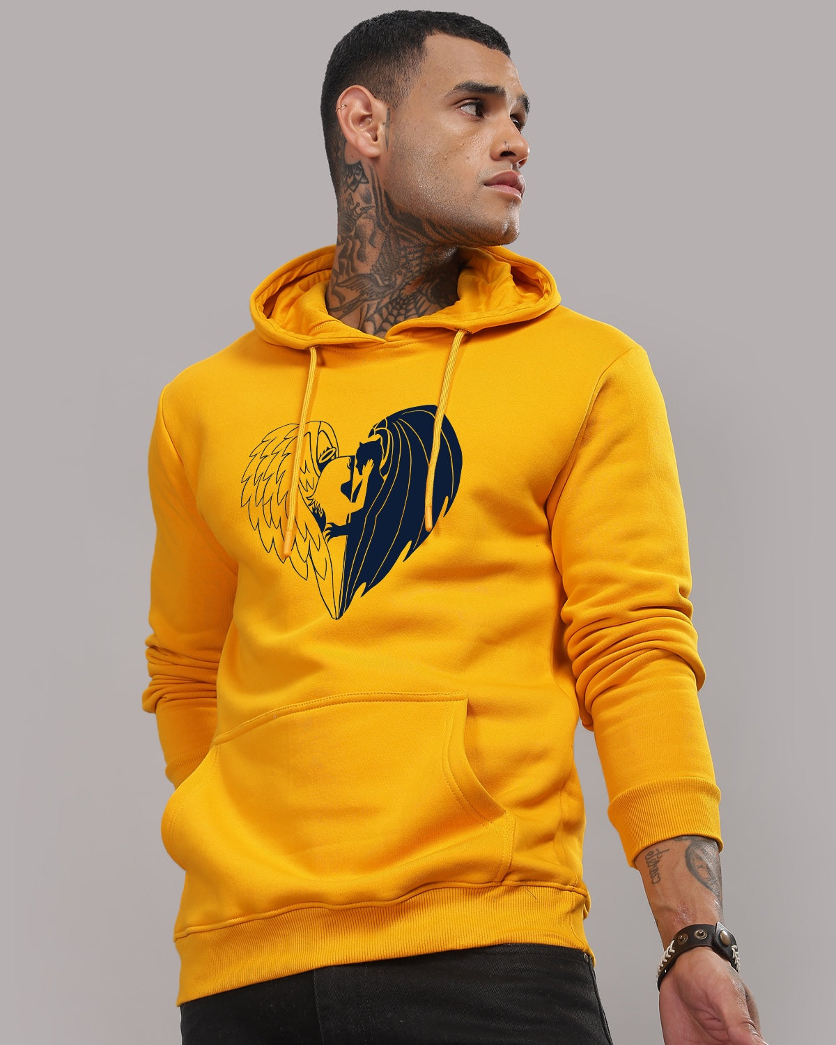 Men Mustard Printed Hoodie