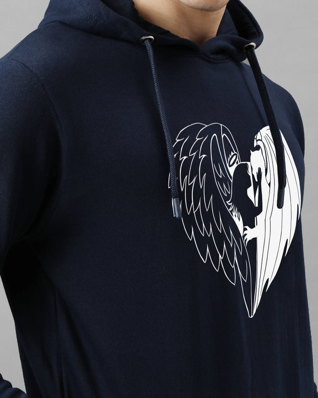 Men Navy Blue Printed Hoodie