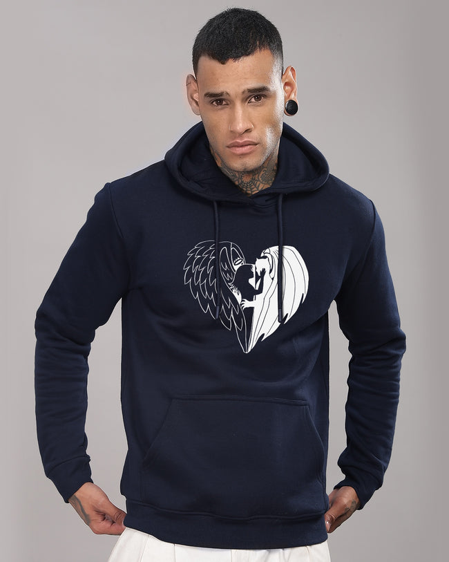 Men Navy Blue Printed Hoodie