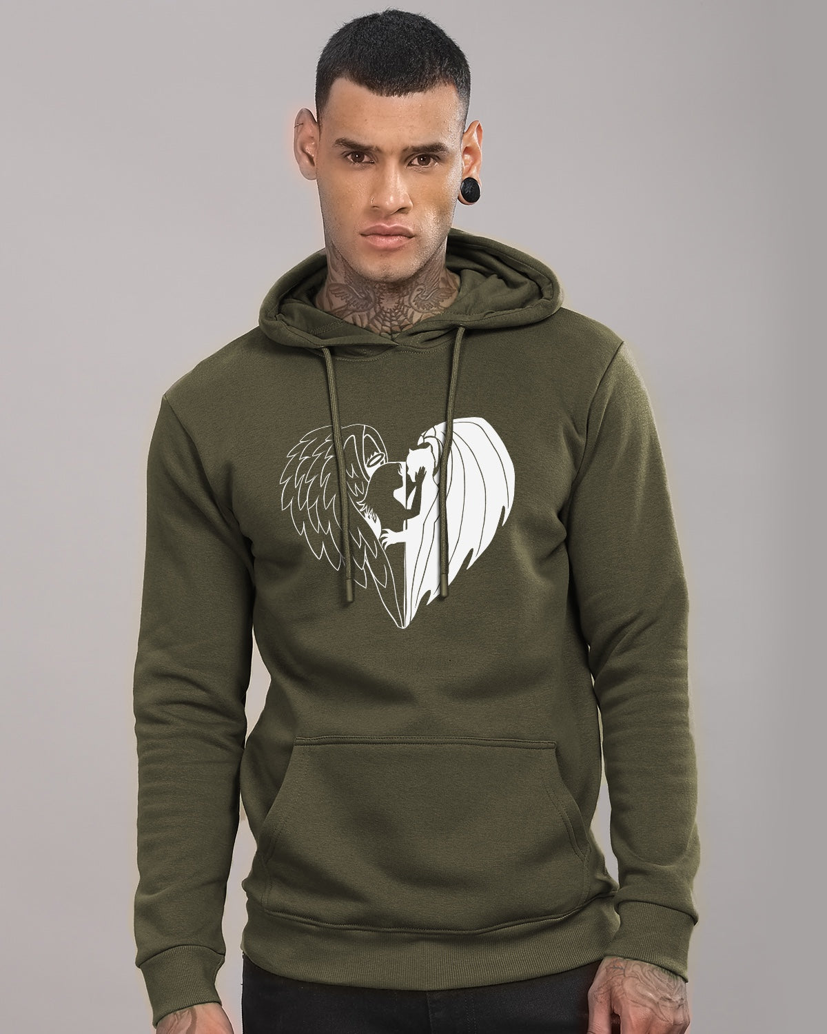 Men Olive Printed Hoodie