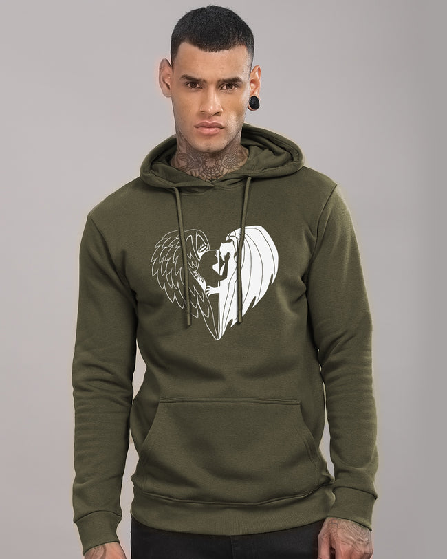 Men Olive Printed Hoodie