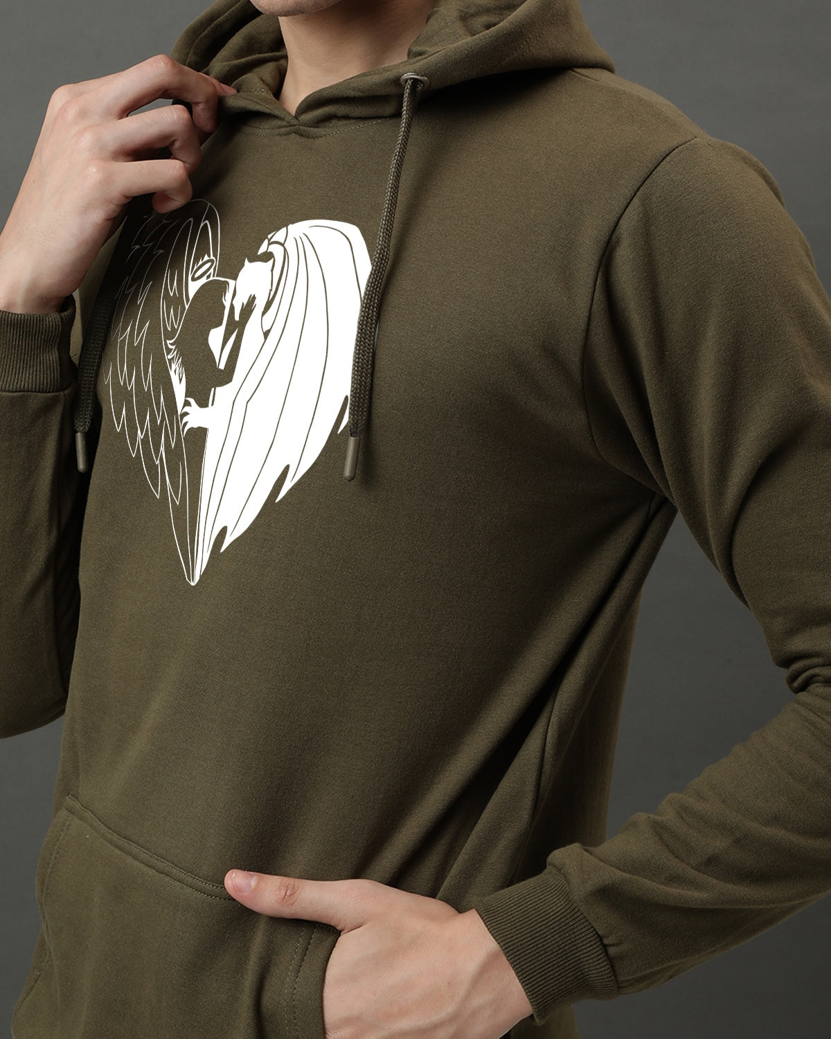 Men Olive Printed Hoodie