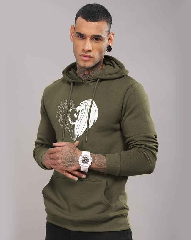 Men Olive Printed Hoodie