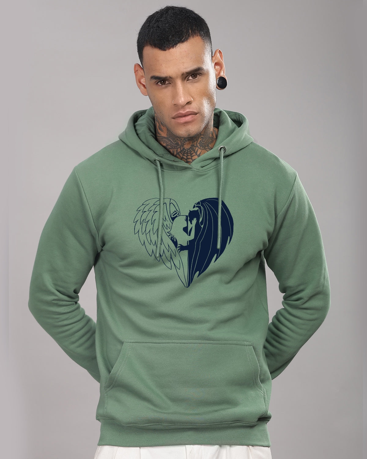 Men Green Printed Hoodie