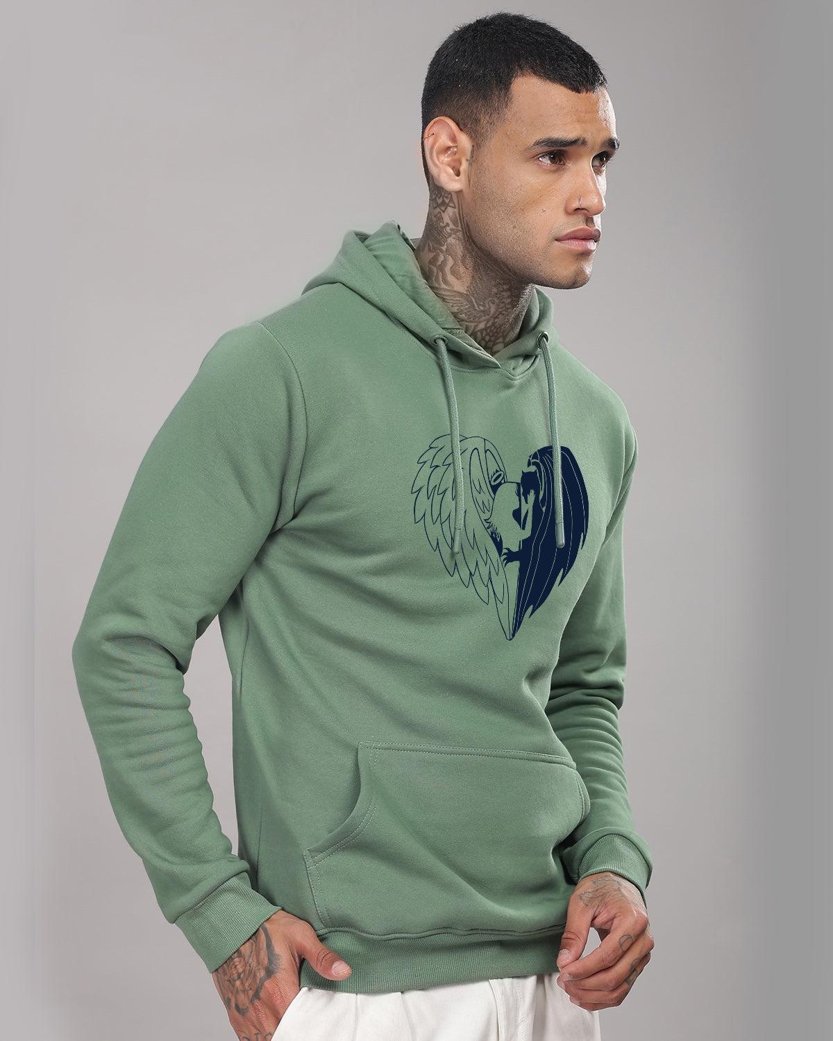 Men Green Printed Hoodie