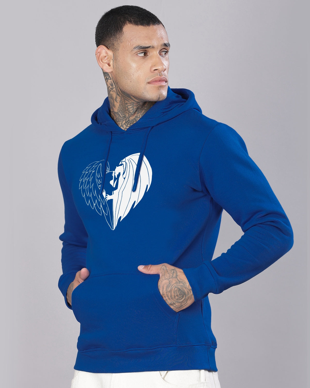 Men Royal Blue Printed Hoodie