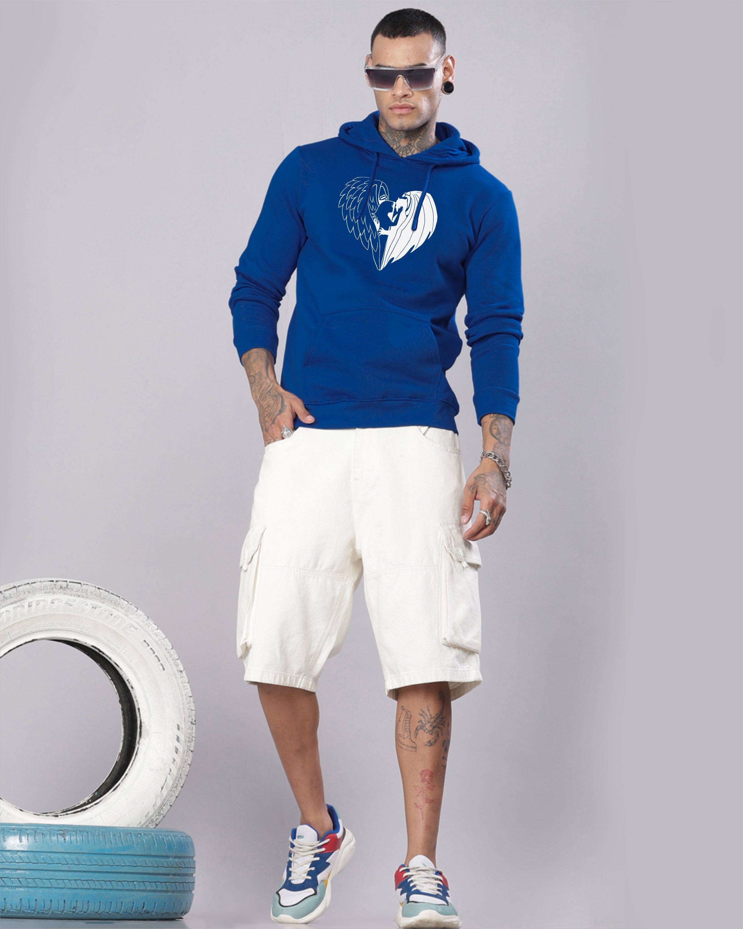 Men Royal Blue Printed Hoodie