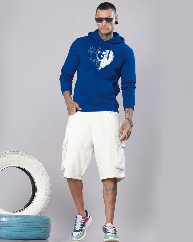 Men Royal Blue Printed Hoodie