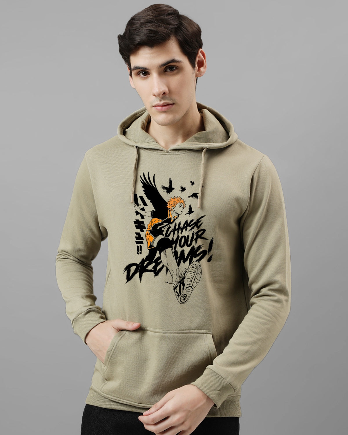 Men Beige Anime Hoodies