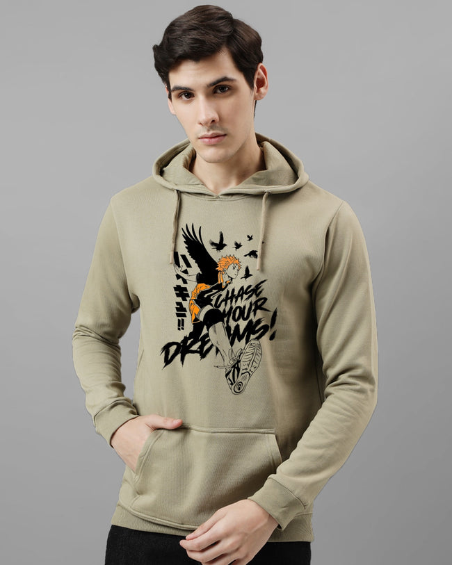 Men Beige Anime Hoodies