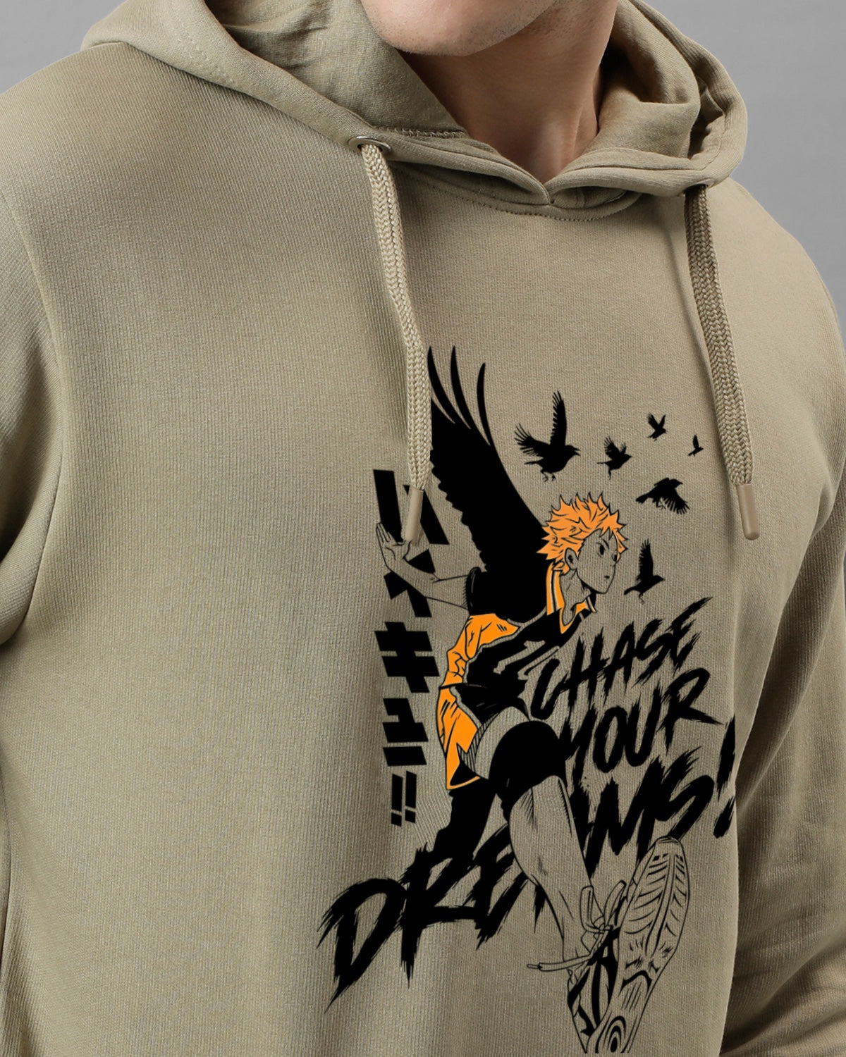 Men Beige Anime Hoodies