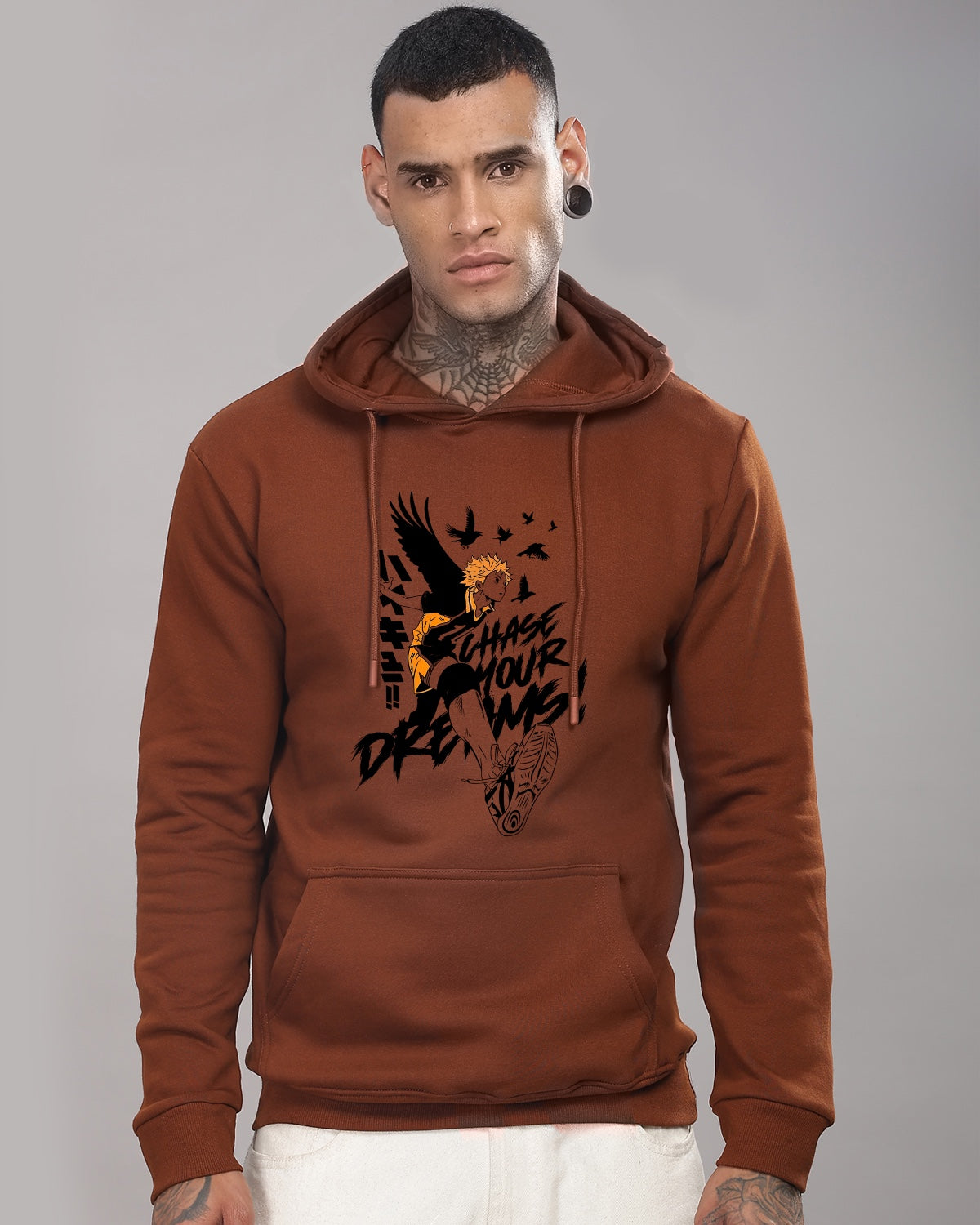 Men Brown Anime Hoodies