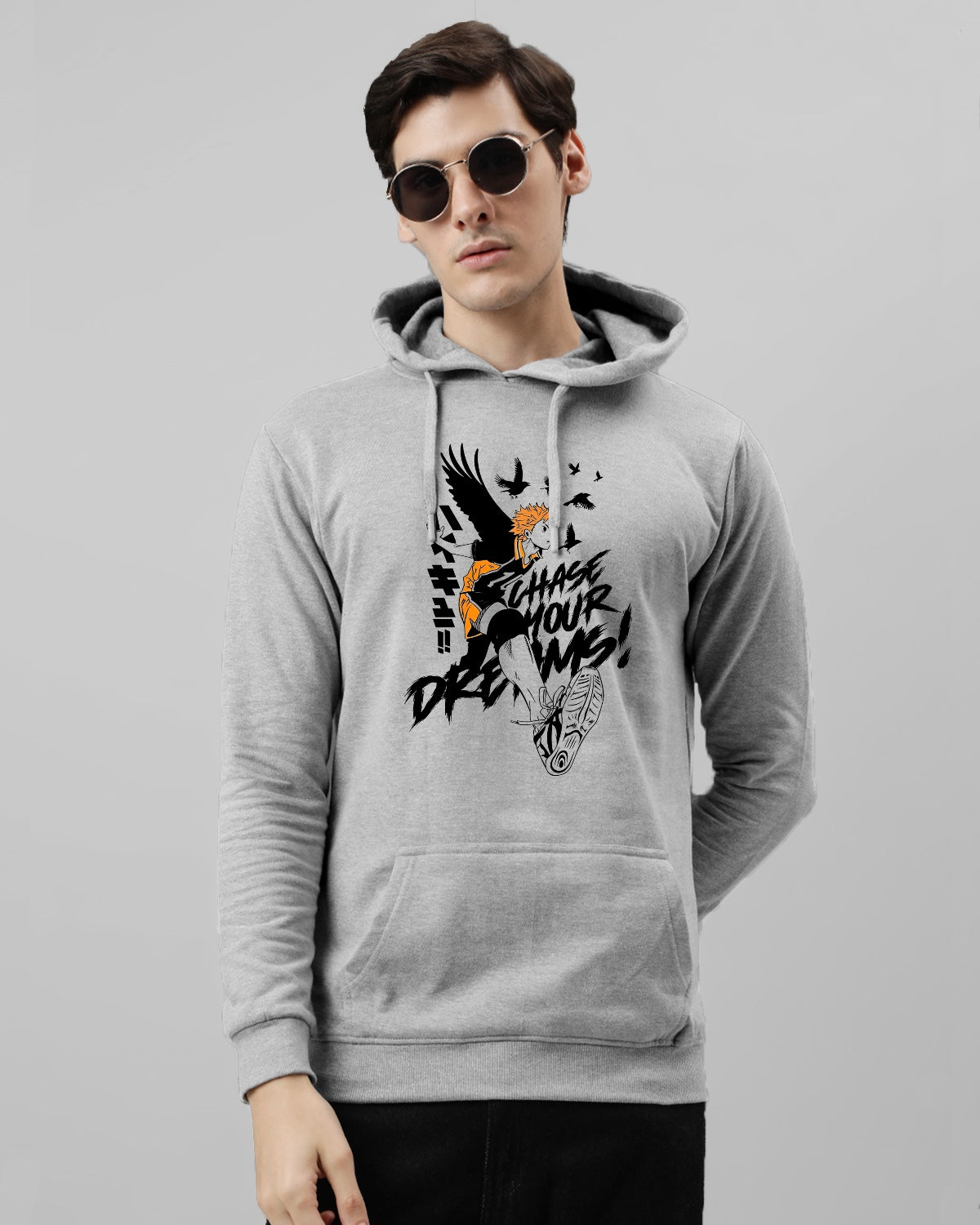 Men Grey Anime Hoodies
