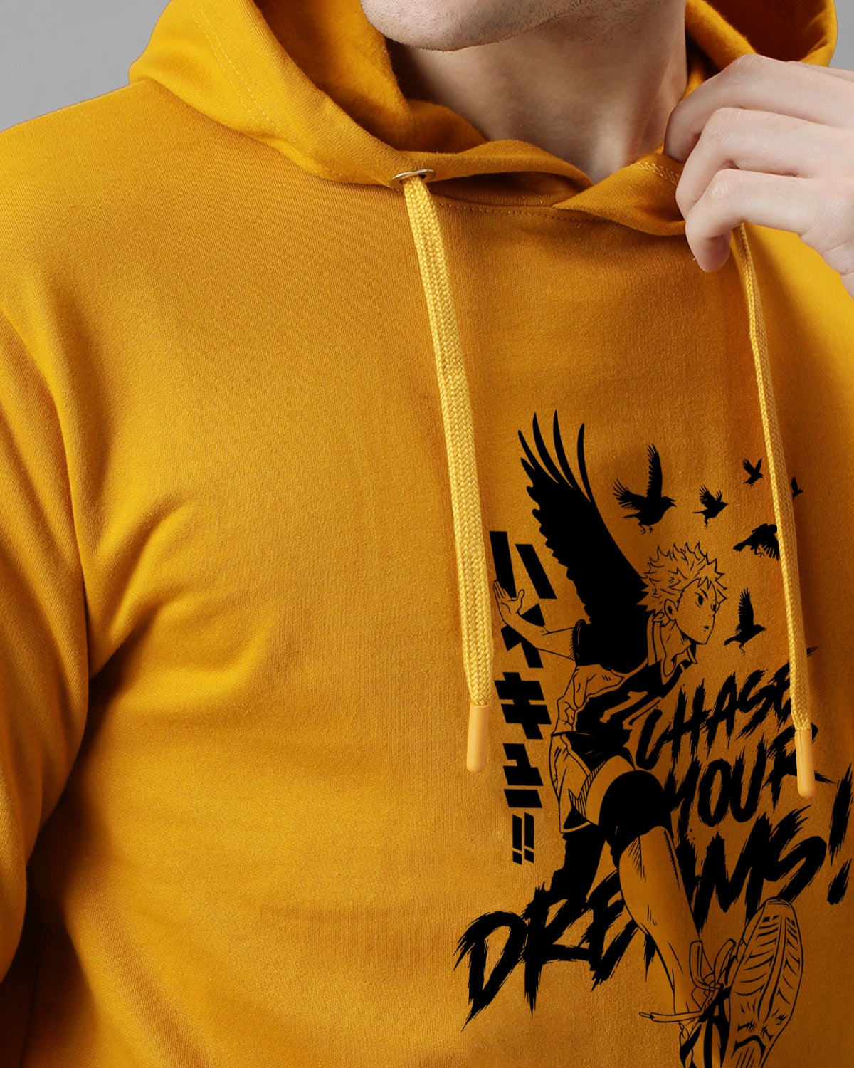 Men Mustard Anime Hoodies