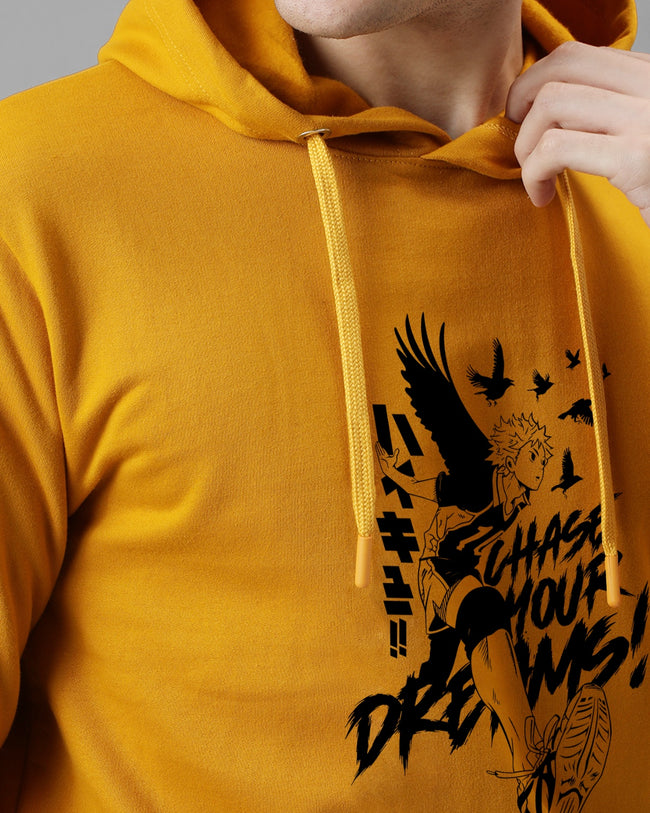 Men Mustard Anime Hoodies