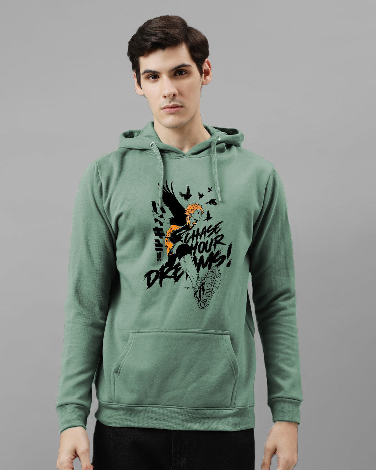 Men Green Anime Hoodies