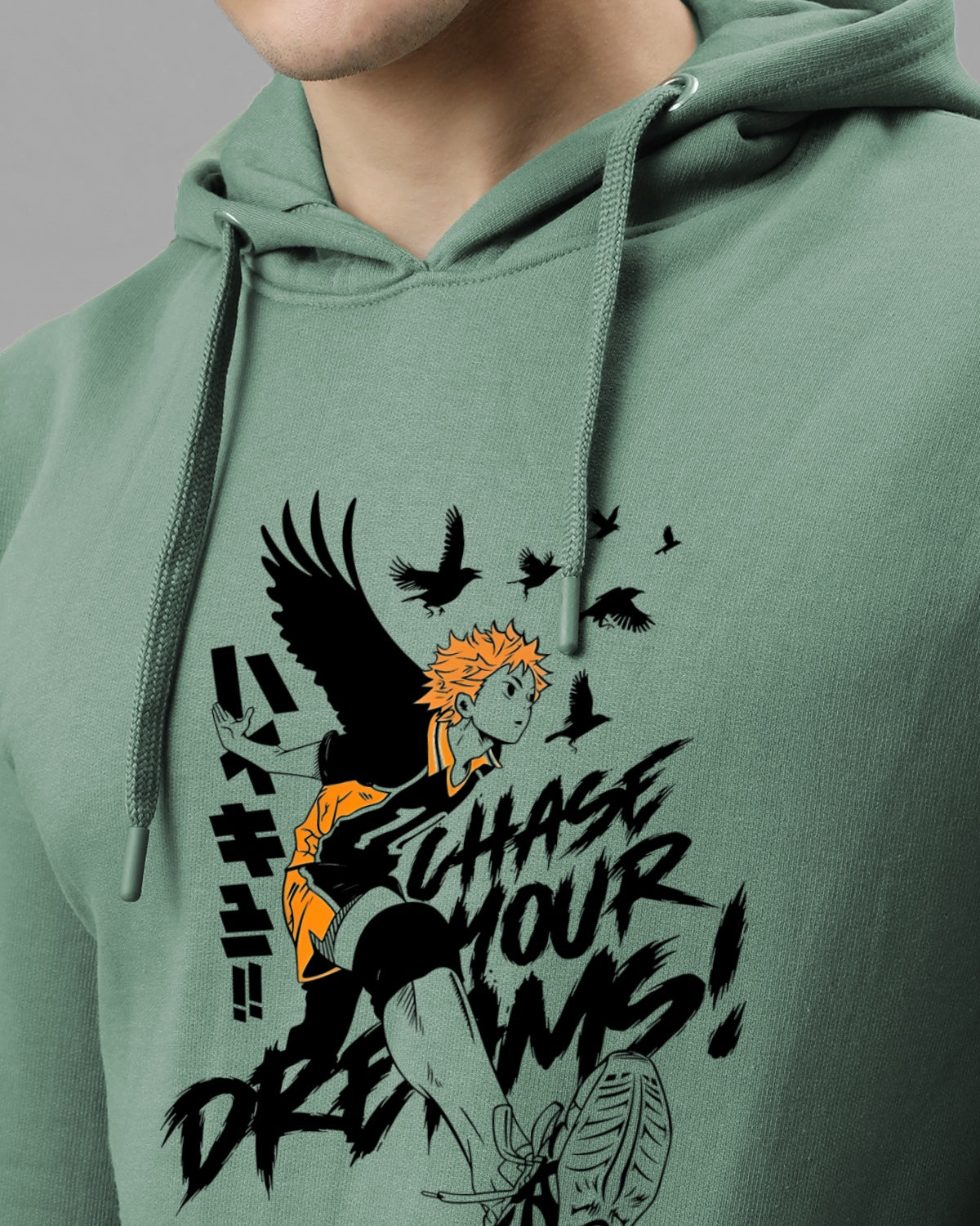 Men Green Anime Hoodies