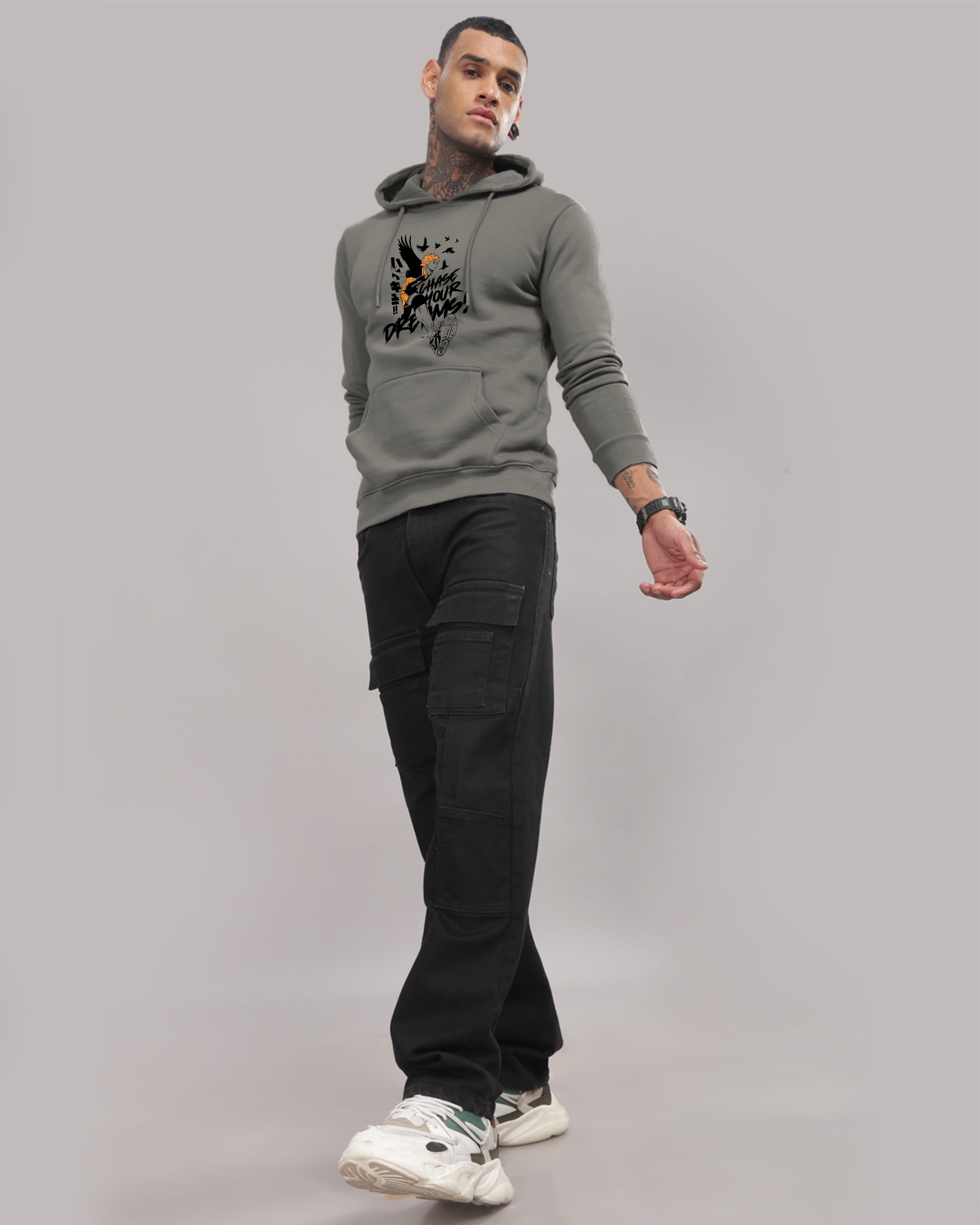 Men Grey Anime Hoodies