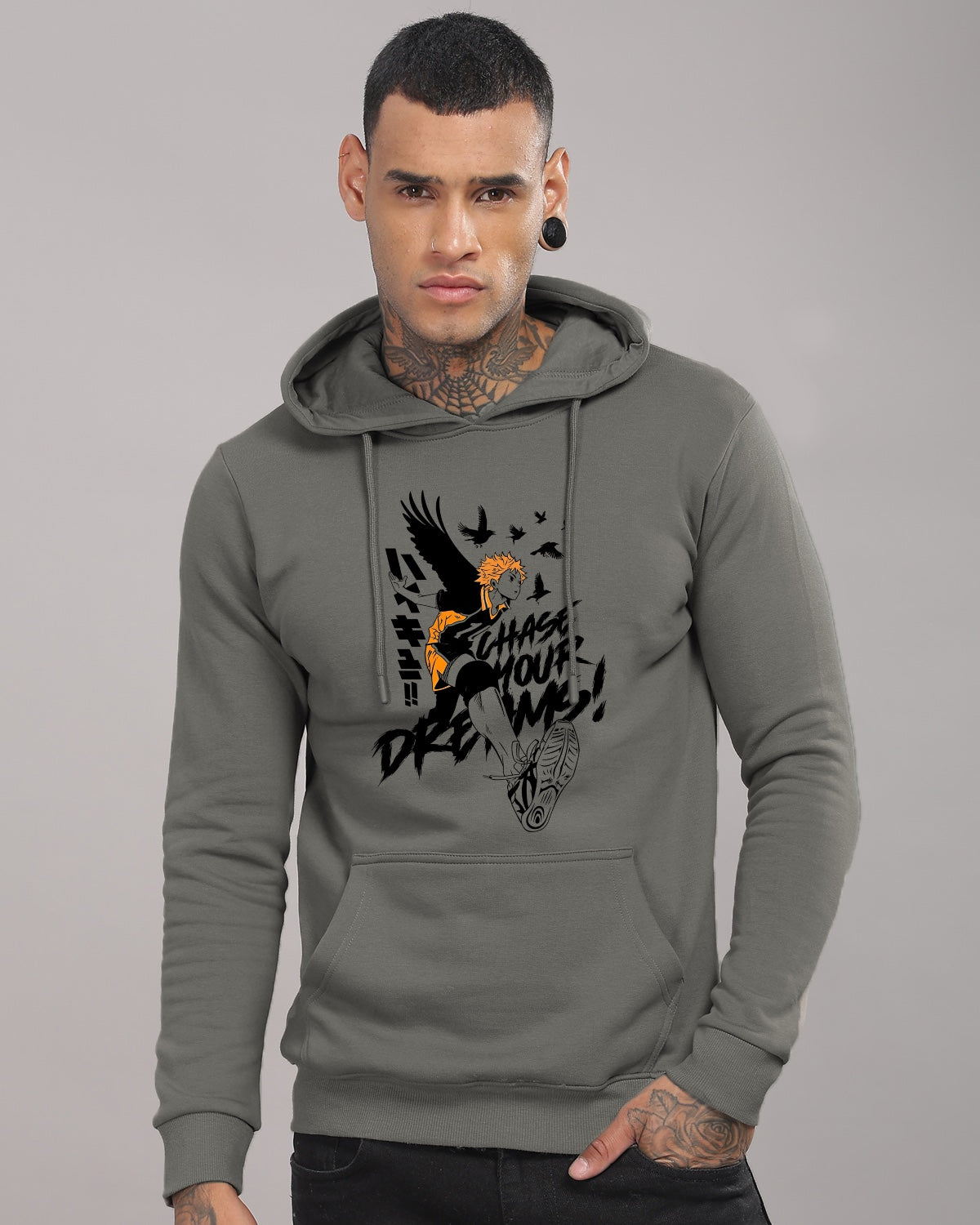 Men Grey Anime Hoodies
