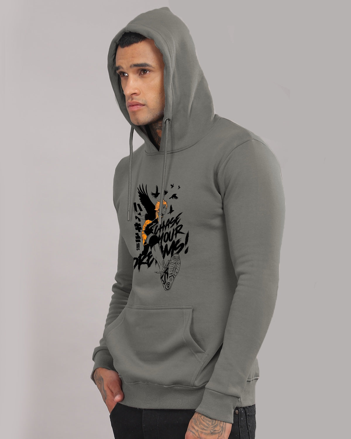 Men Grey Anime Hoodies