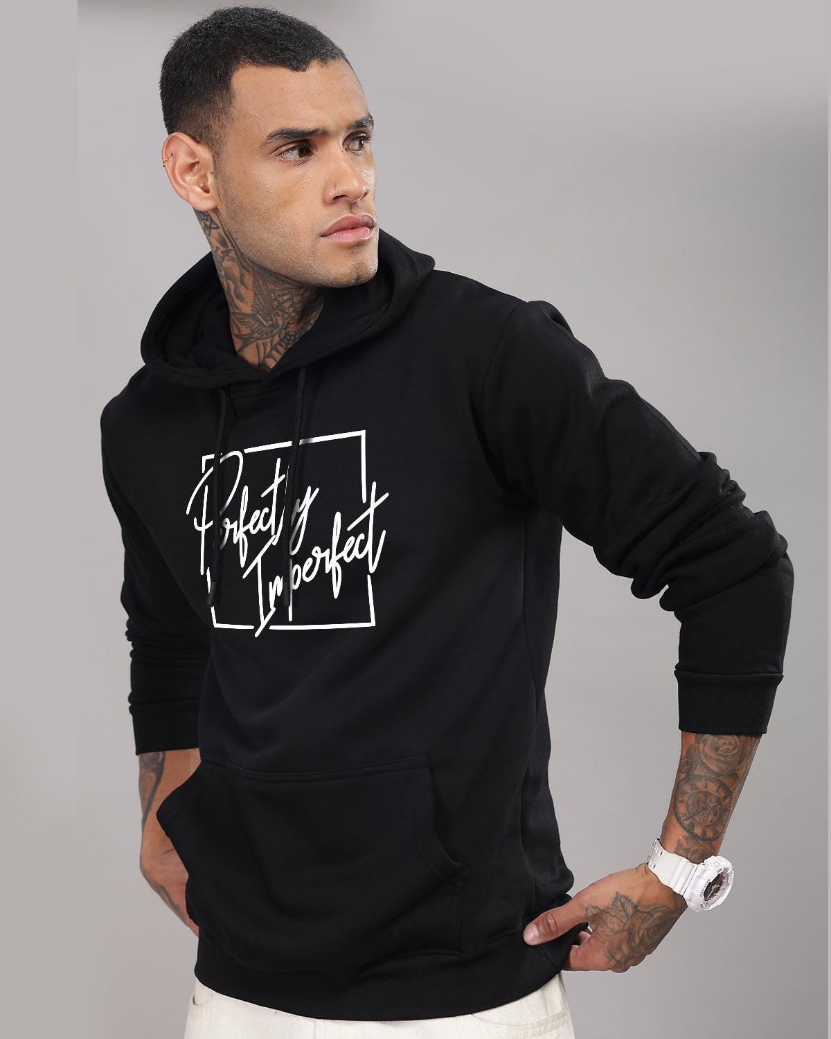 Men Black Printed Hoodie
