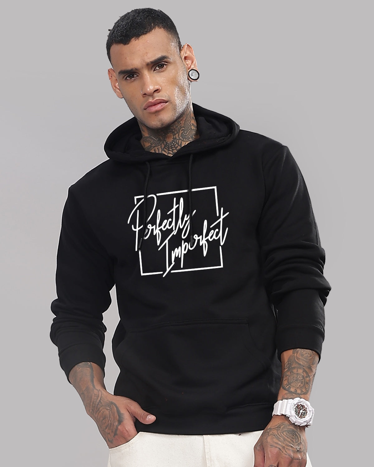 Men Black Printed Hoodie