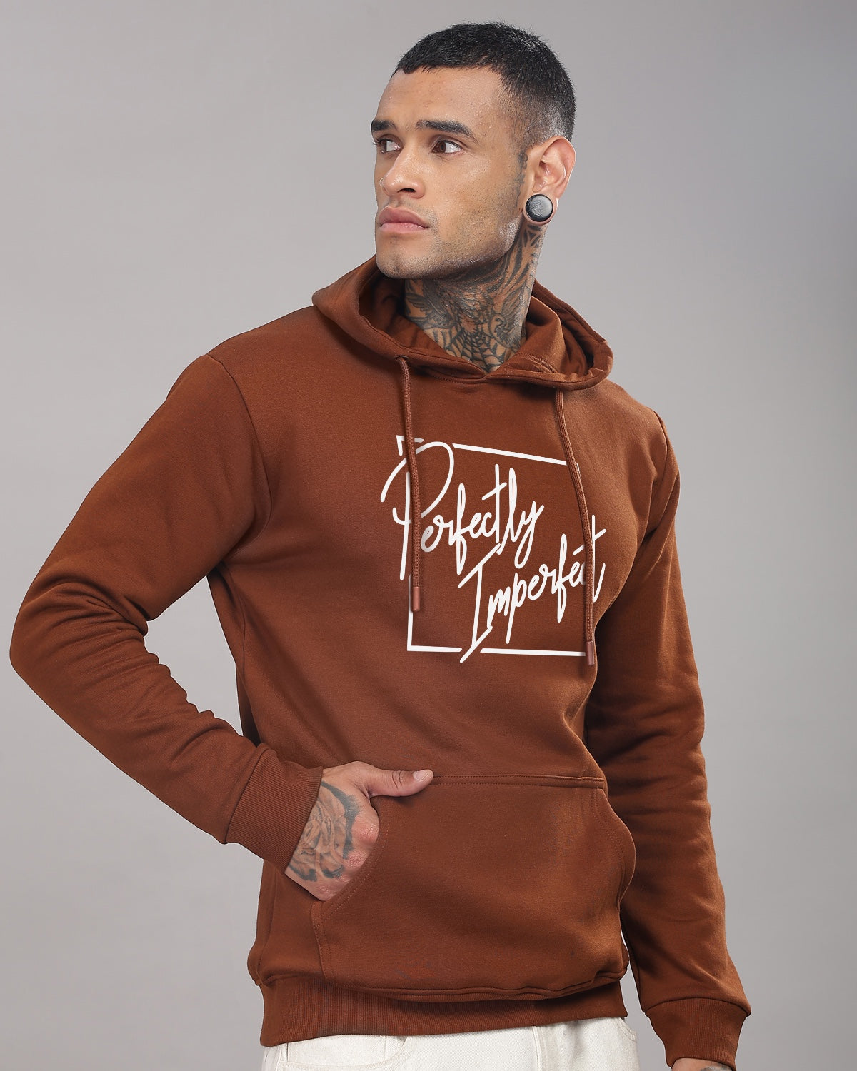 Men Downtown Brown Printed Hoodie