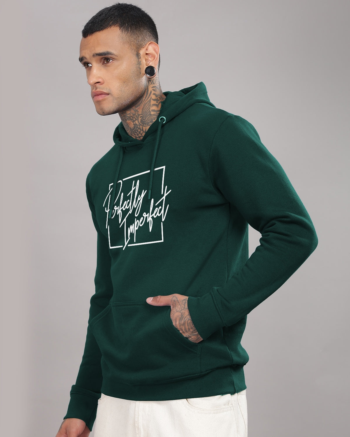 Men Green Printed Hoodie