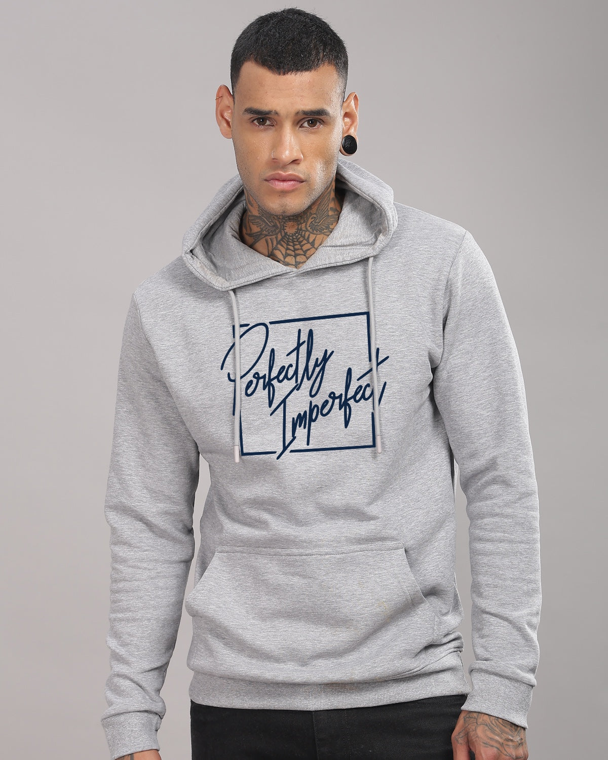 Men Grey Printed Hoodie