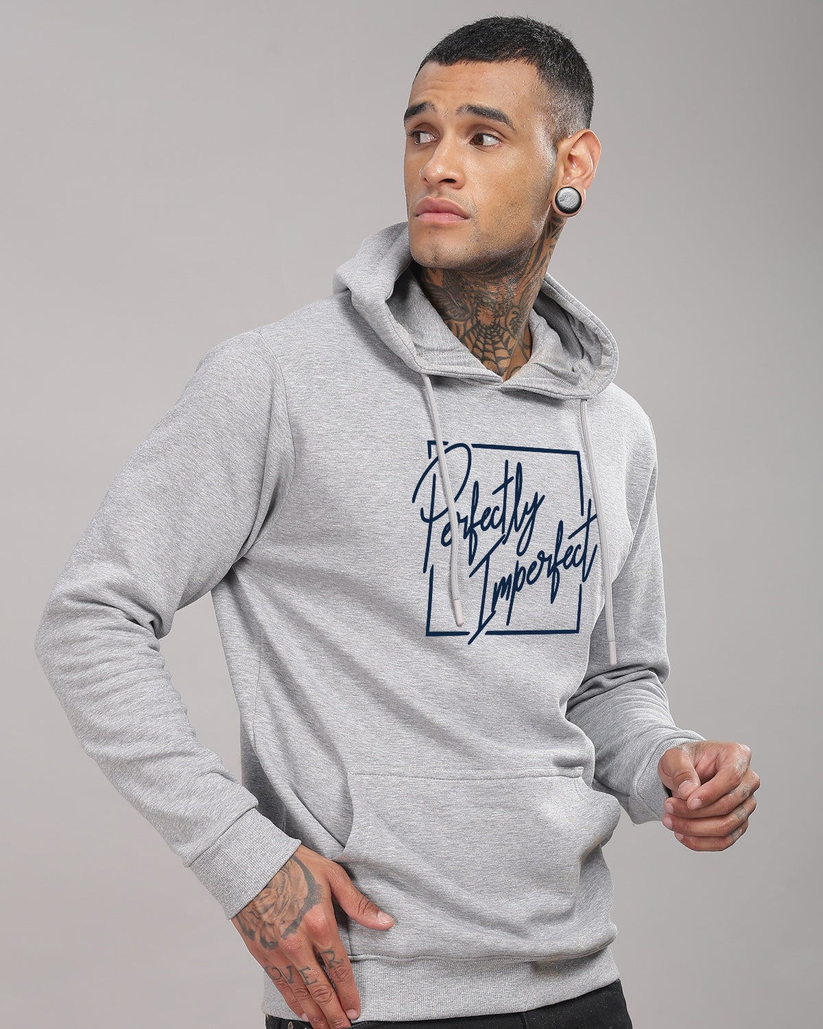 Men Grey Printed Hoodie
