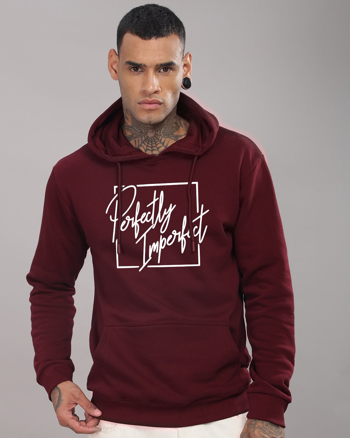 Men Maroon Printed Hoodie