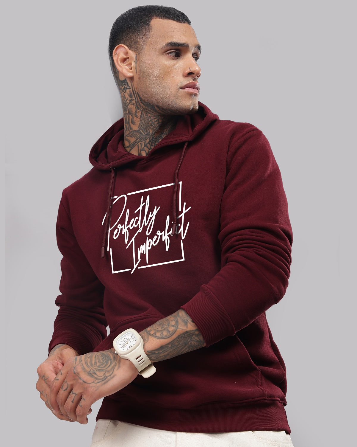 Men Maroon Printed Hoodie