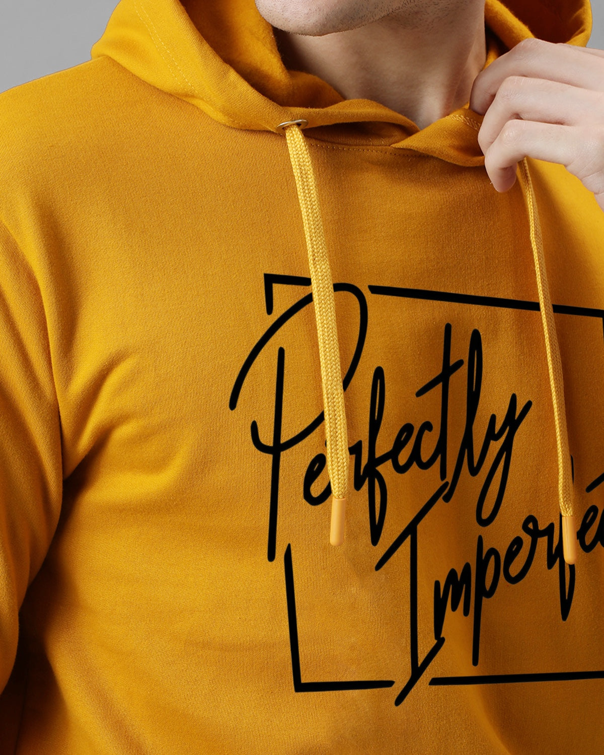 Men Mustard Printed Hoodie