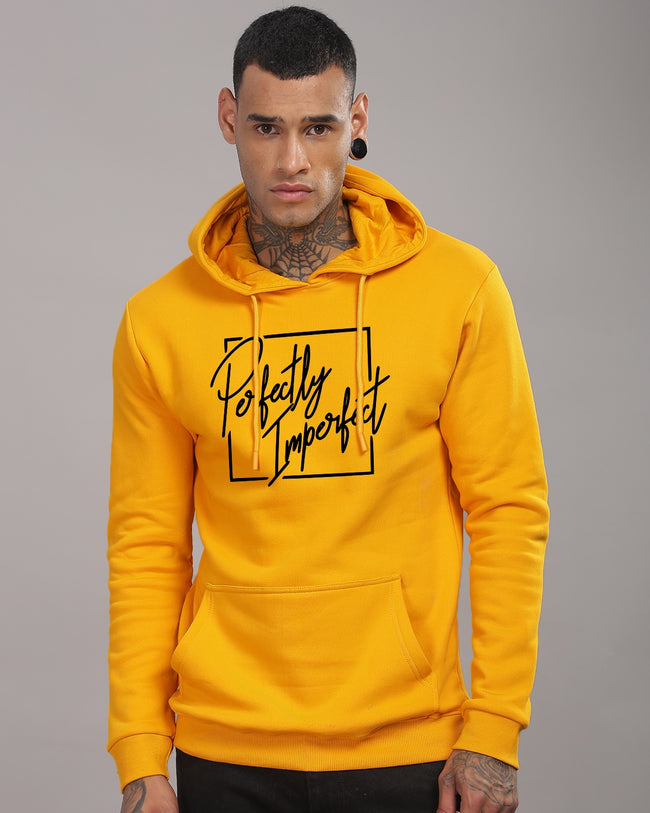 Men Mustard Printed Hoodie