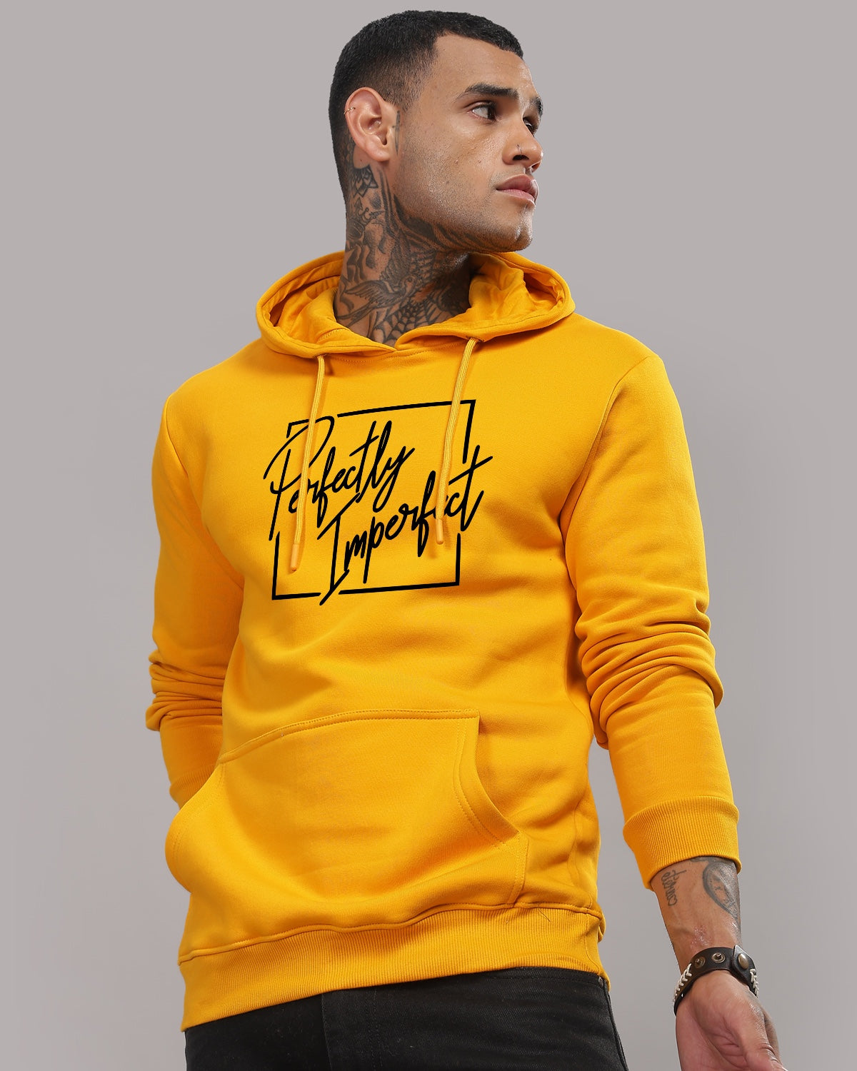 Men Mustard Printed Hoodie