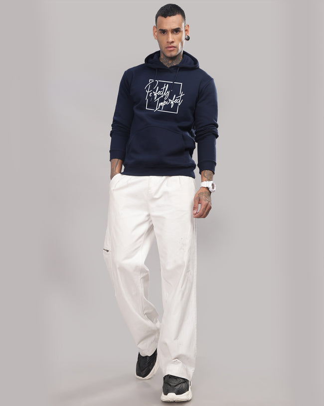 Men Navy Blue Printed Hoodie