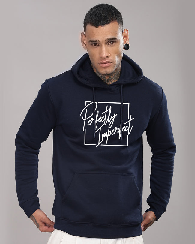 Men Navy Blue Printed Hoodie