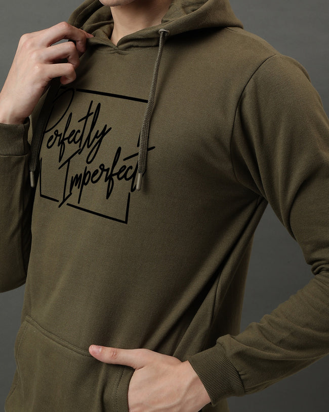 Men Olive Printed Hoodie