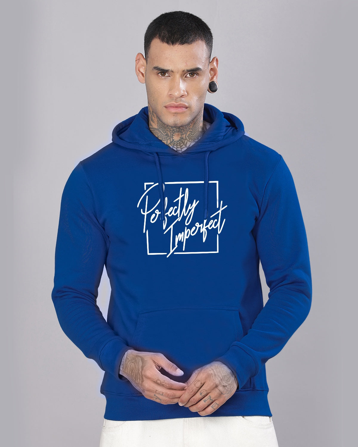Men Royal Blue Printed Hoodie