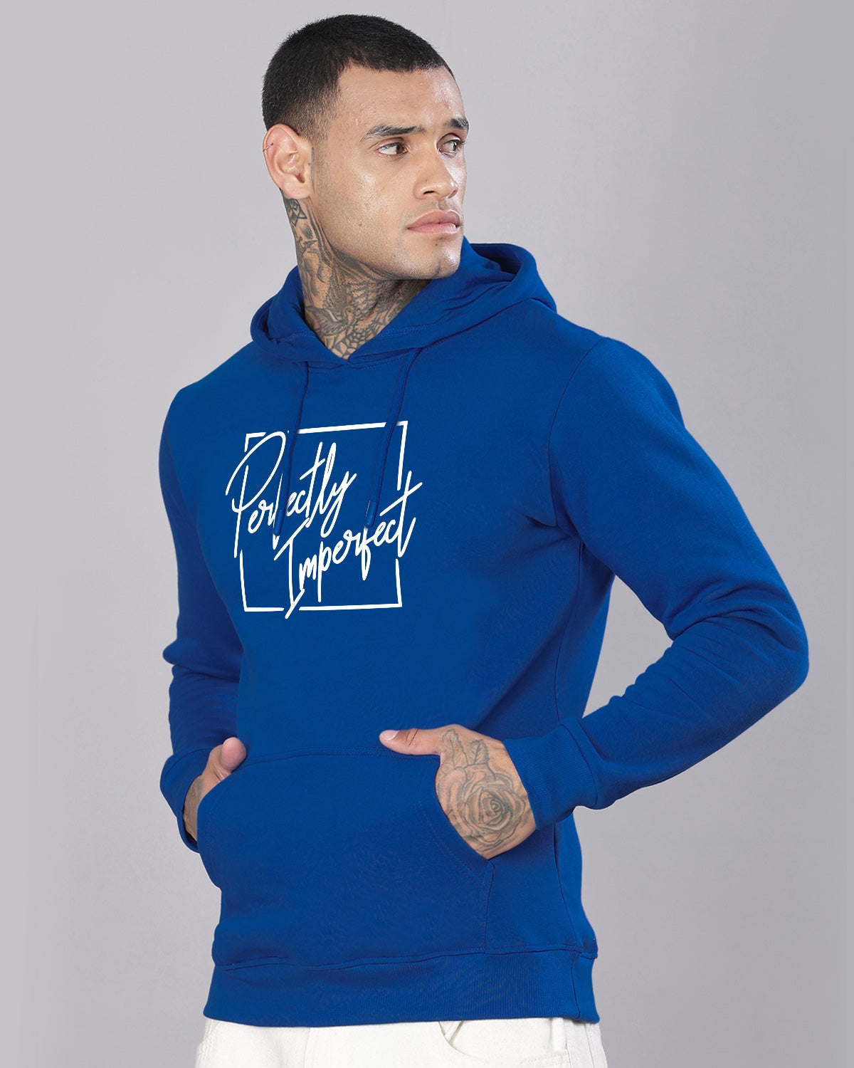 Men Royal Blue Printed Hoodie