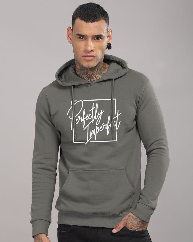 Men Steel Grey Printed Hoodie