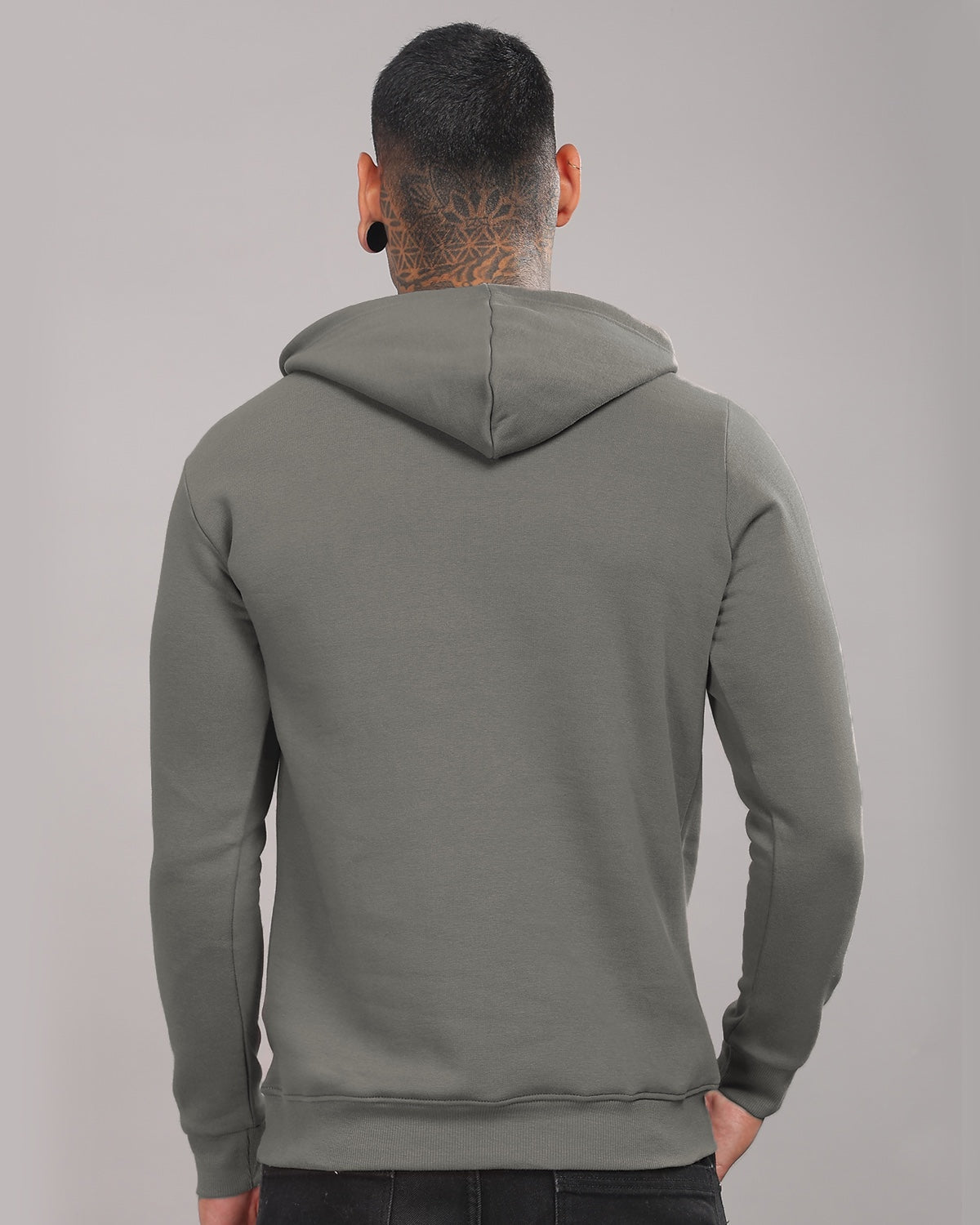 Men Steel Grey Printed Hoodie