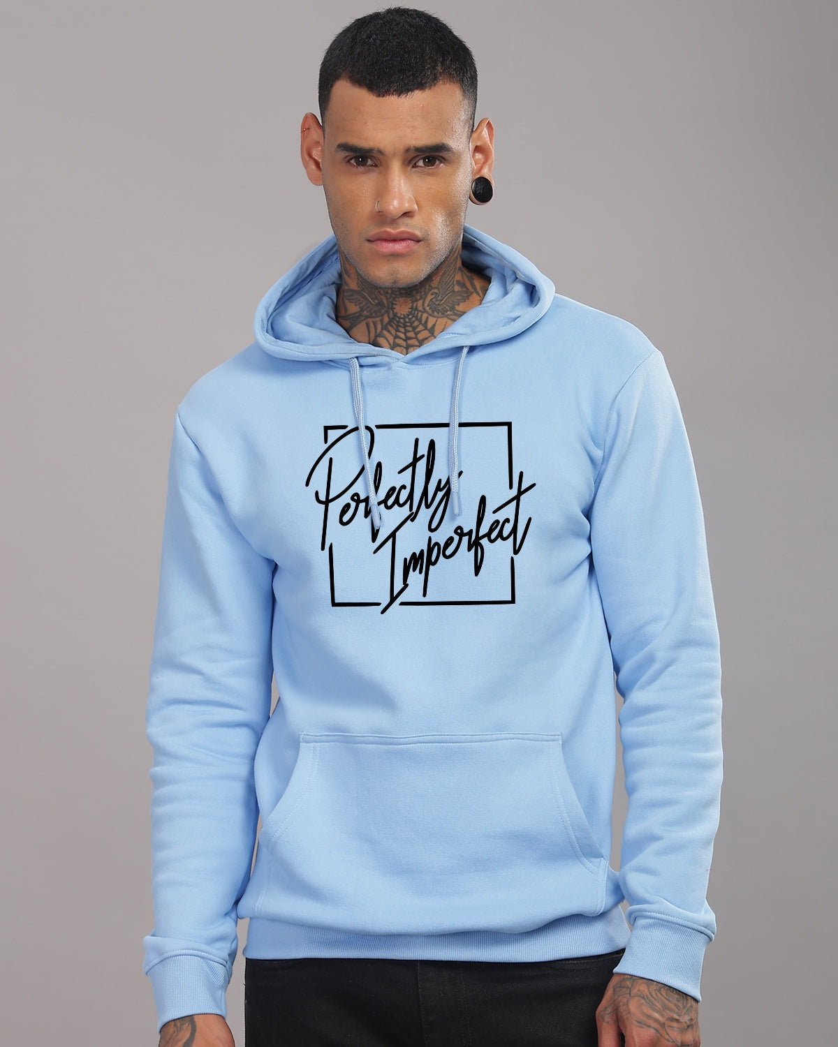 Men Sky Blue Printed Hoodie